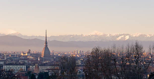 istock Turin (Torino), panorama at sunset with Alps and Mole 187945256