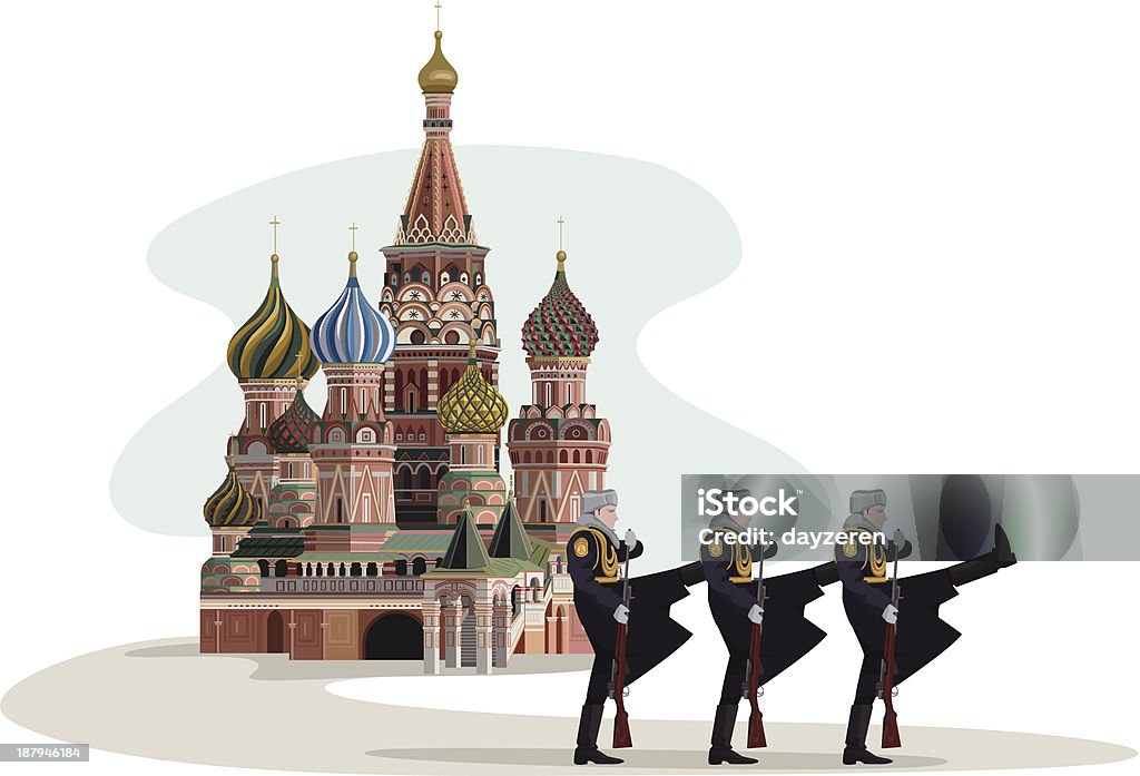 Kremlin y los soldados rusos - arte vectorial de Moscú libre de derechos