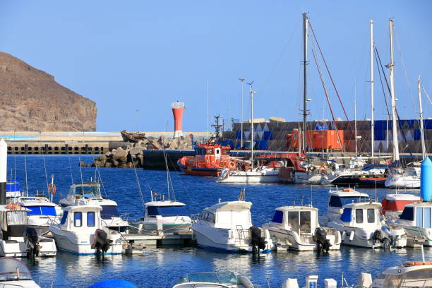 November 24 2023 - Gran Tarajal, Fuerteventura, Canary Islands, Spain in Europe: harbor view on a sunny day