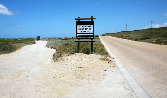 Traffic Sign of Cape L' Agulas where Indian Ocean and Atlantic ocean meets