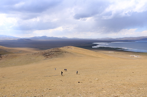 August 25 2023 - Song kol Lake in Kyrgyzstan: People relax and enjoy the nature around the lake