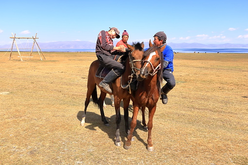 August 24 2023 - Song kol Lake in Kyrgyzstan: Oodarysh, Horseback wrestling at the shores of Son Kol Lake