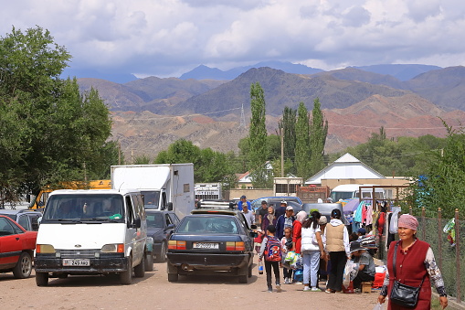 August 25 2023 - Kotschkor, Kochkor in Kyrgyzstan: local people at the market of the city