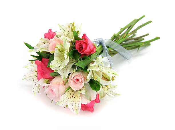 istock Multi flower wedding bouqet lying on side with isolated background 187949104