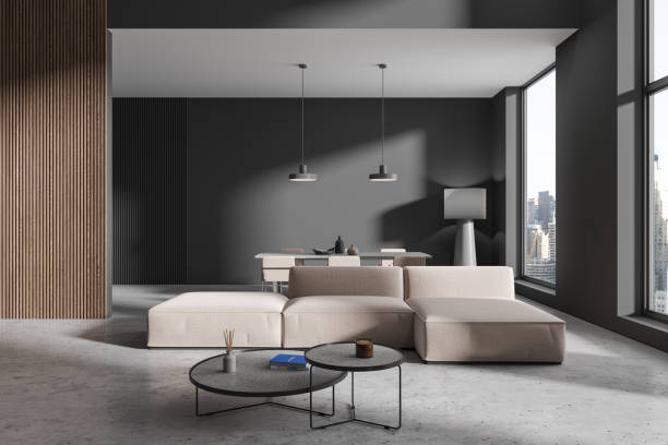 istock Gray living room and dining room interior 1879501244