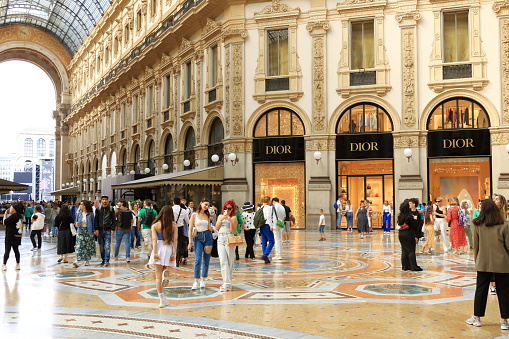 June 03 2023 - Milan in Italy: people enjoy the Galleria Vittorio Emanuele II shopping mall