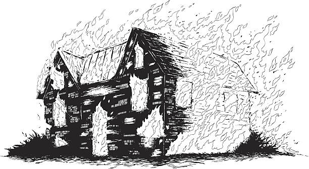 Burning house vector art illustration