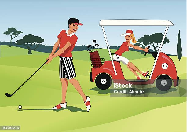 Ilustración de Joven Pareja De Golf y más Vectores Libres de Derechos de Cochecito de Golf - Cochecito de Golf, Golf, Mujeres