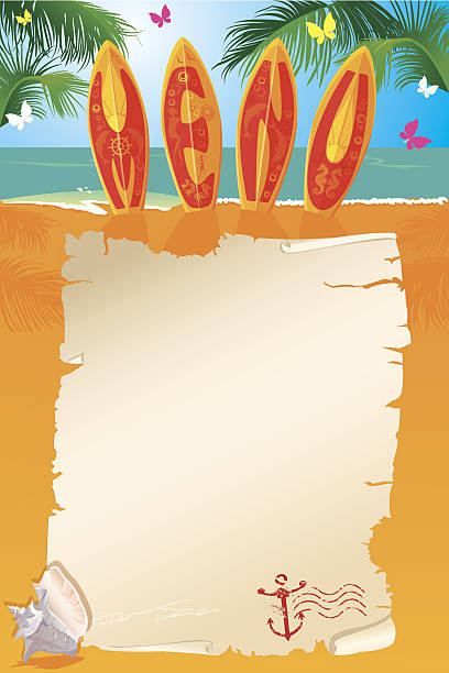 メニューデザイン－サーフボード、handdrawn テキスト、パーチメント - text surfing surf palm tree点のイラスト素材／クリップアート素材／マンガ素材／アイコン素材