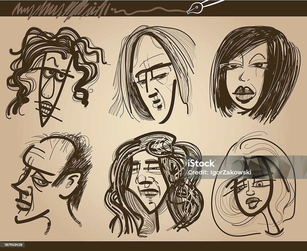 People Faces Caricature Drawings Set Stock Illustration - Download Image  Now - Adult, Adults Only, Anger - iStock