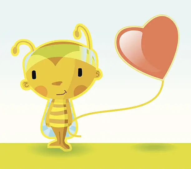 Vector illustration of cute Bee with heartballoon.