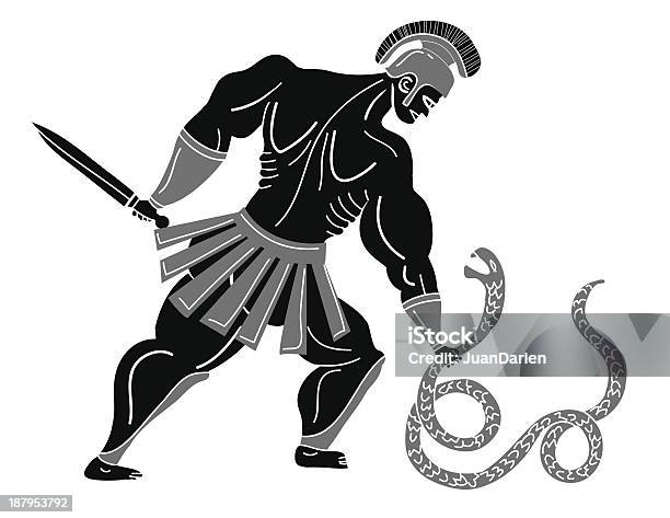 Lotta Greco Soldato Con Un Serpente - Immagini vettoriali stock e altre immagini di Achille - Achille, Guerriero, Mitologia greca