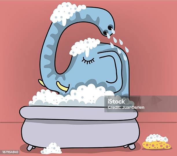 Vetores de Elefante Bathes Na Banheira e mais imagens de Banho de Espuma - Banho de Espuma, Animal, Azul