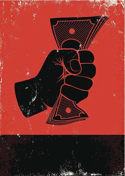poster with fist and money Red and black poster with fist and money tax silhouettes stock illustrations