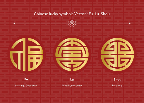 Chinese good luck symbols Fu Lu Shou Chinese character illustration vector image