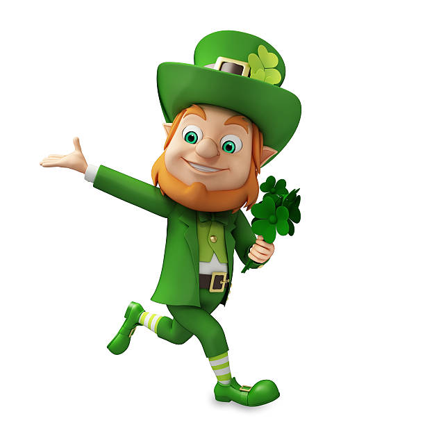 st. patrick's day duende irlandés sobre fondo verde - leprechauns fotografías e imágenes de stock