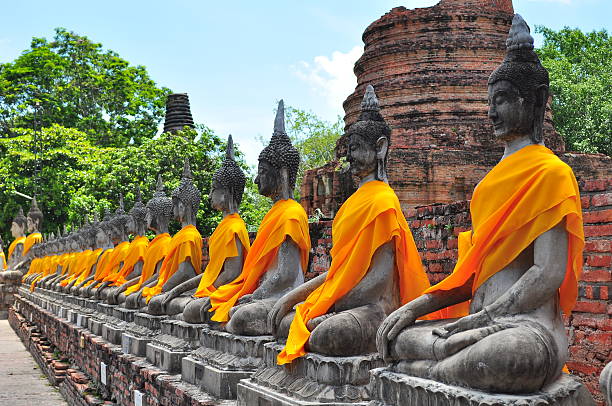 Buddha Statues at Ayutthaya Historical Park of Thailand stock photo