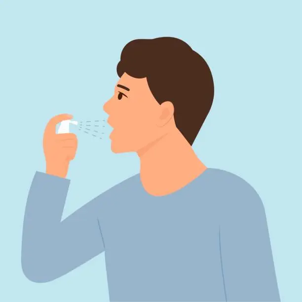 Vector illustration of Man  uses breath freshener.