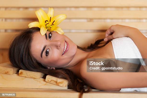 Beautiful Woman Lying Down In Sauna Stock Photo - Download Image Now - Adult, Adults Only, Alternative Medicine