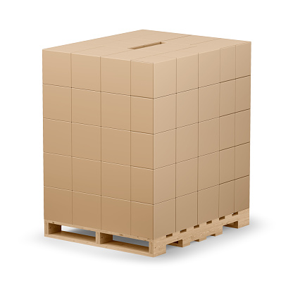 Pallet Mockup with Cardboard Box Mockup Isolated on Background. 3D Rendering
