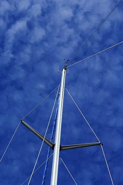 Mast with cotton-wool clouds in the sky.