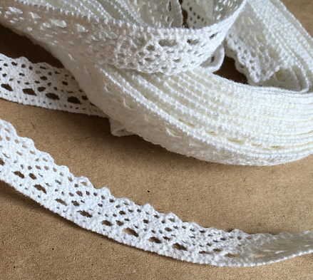 Delicate knitted lace on craft paper close-up