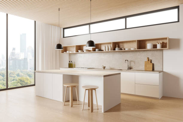 istock White kitchen corner with cabinets and island 1879634570