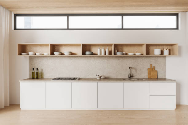 istock White kitchen interior with cabinets and shelves 1879646106