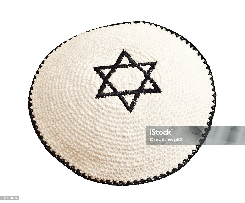 Traditional jewish headwear with embroidered star of David Blue Stock Photo