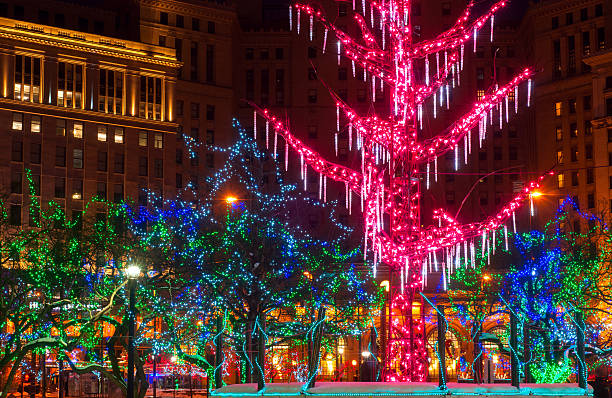 City Christmas lights stock photo