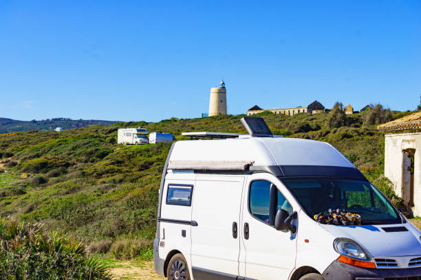 istock Caravan on spanish coast near lighthouse Carbonera 1879696688