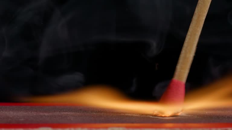 4K - a matchstick burning with matchbox. Slow-mo