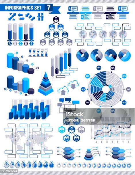 Инфографика Набор 7 — стоковая векторная графика и другие изображения на тему Диаграмма - Диаграмма, Изометрическая проекция, График