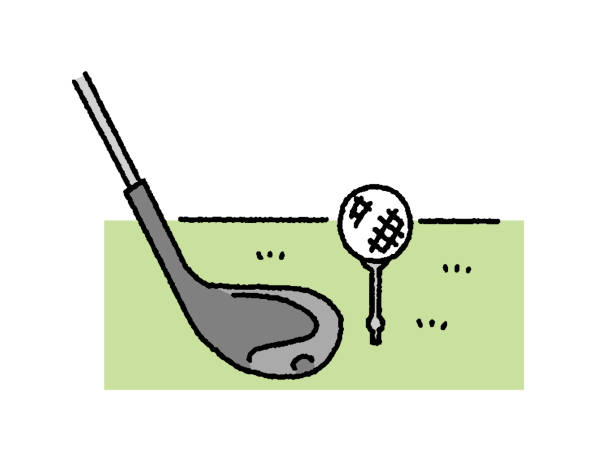 illustrazioni stock, clip art, cartoni animati e icone di tendenza di semplice tocco di golf driver e palla illustrazione - golf golf club golf course teeing off