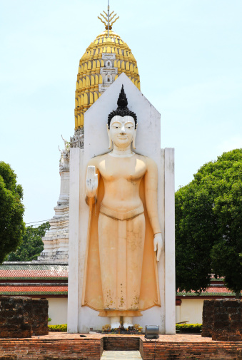 The white pagoda in middle of river at Rayong province of Thailand.