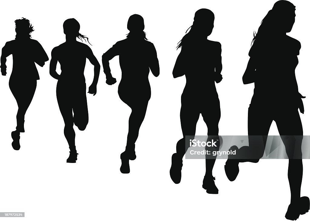 Run women Vector drawing athletes on running race Running stock vector
