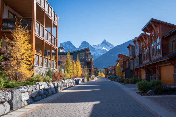 Walking trail in residential area. Canmore. Alberta, Canada.