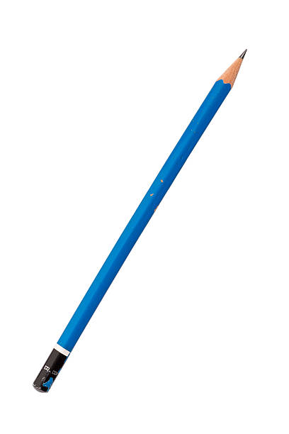 istock used old blue pencil, isolated on white 187974671