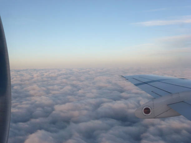 istock Endless clouds and blue sky under the wing of the plane 1879755013