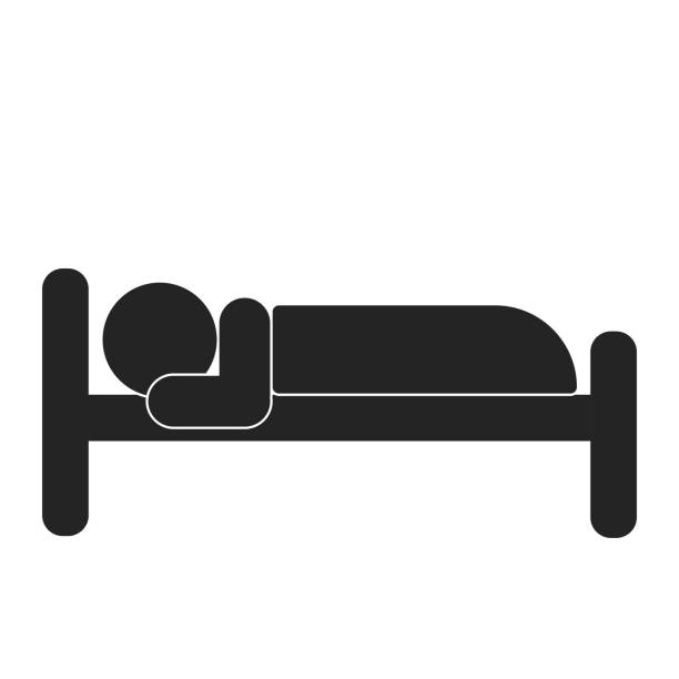 ilustrações de stock, clip art, desenhos animados e ícones de isolated pictogram man sleep on a bed, symbol icon for hotel, hostel, motel, do not disturb - tourist resort hotel silhouette night