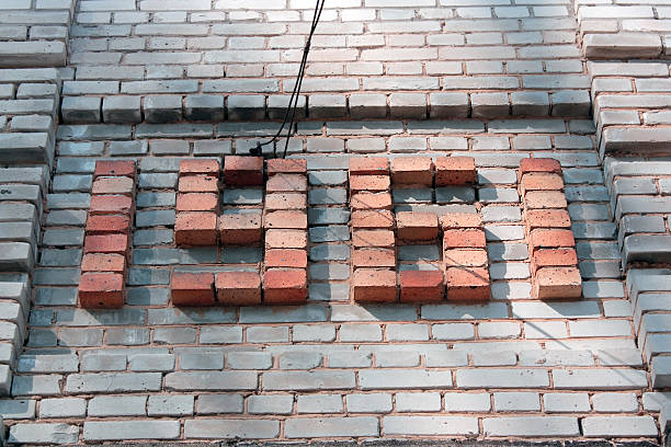 red brickwork, the number 1961 on background white. bricks