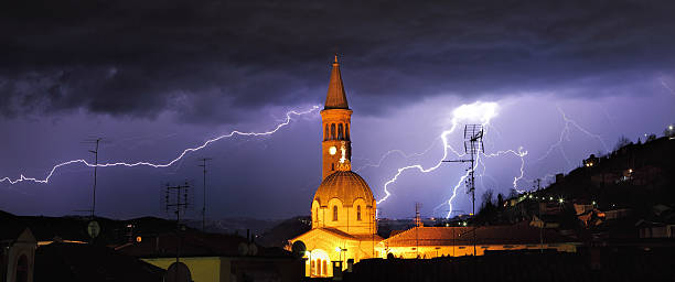 istock Lightning over Alba and surrounding hills in Italy. 187979365