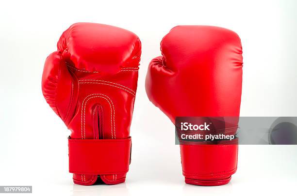 Red Boxing Gloves On Grey Background Stock Photo - Download Image Now - Boxing Glove, Cut Out, Sports Glove