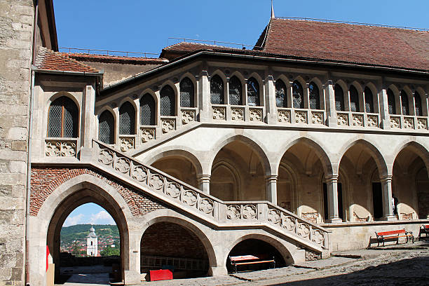 Gothic architecture in Transylvania Gothic Architecture of Hunyad Castle, Hunedoara, Romania. hunyad castle stock pictures, royalty-free photos & images