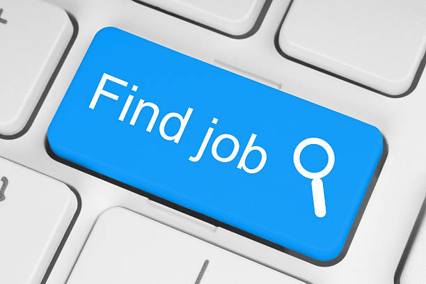 Blue find job button stock photo