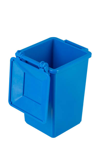 istock Blue recycling bin with open lid isolated on white background. Trash bin. File contains clipping path. 1879805285