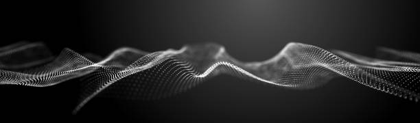 istock Futuristic wave of dots with moving particles. Abstract technology black background. 3D visualization of big data. 3D rendering. 1879805290
