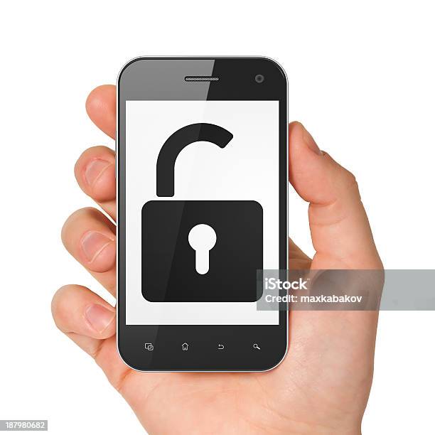 Hand Holding Smartphone With Opened Padlock Stock Photo - Download Image Now - Abstract, Accessibility, Backgrounds