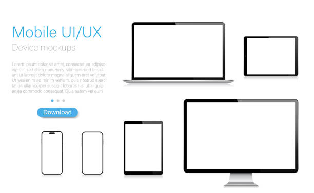 bildbanksillustrationer, clip art samt tecknat material och ikoner med realistic vector mockup digital tablet, mobile phone, smart phone, laptop and computer monitor. ui / ux design. vector illustration, modern digital devise, digital template. stock illustration. eps 10. - laptop