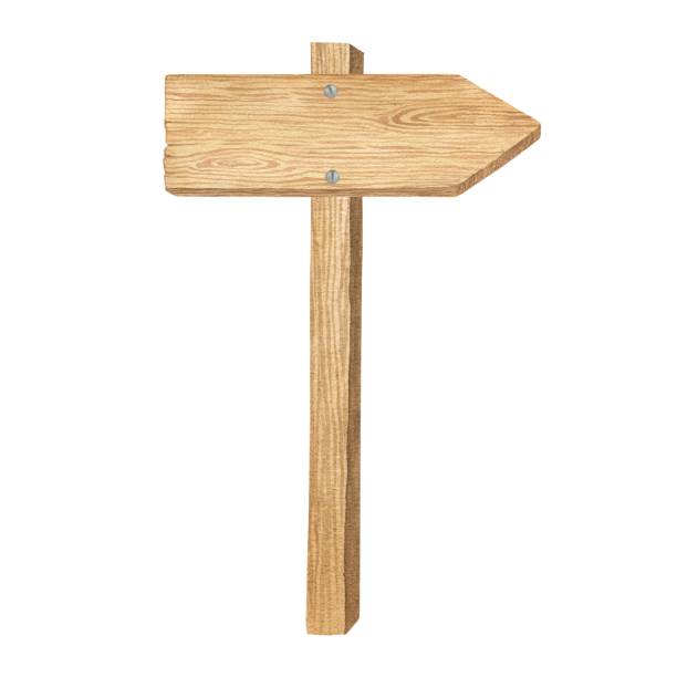 istock Watercolor illustration of wood texture, wooden arrow-shaped plank or direction pointer signpost isolated. Handmade. 1879809315